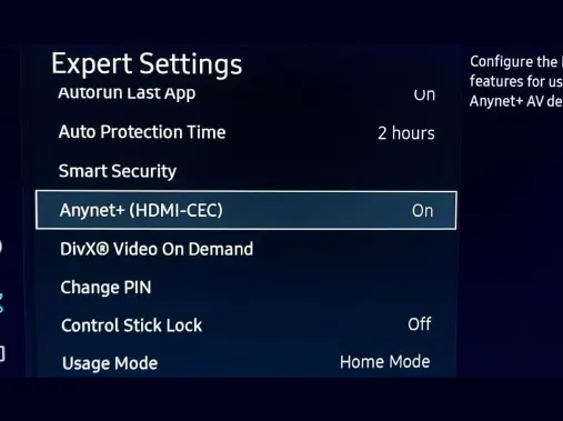 AnyNet+ Option in Samsung TV